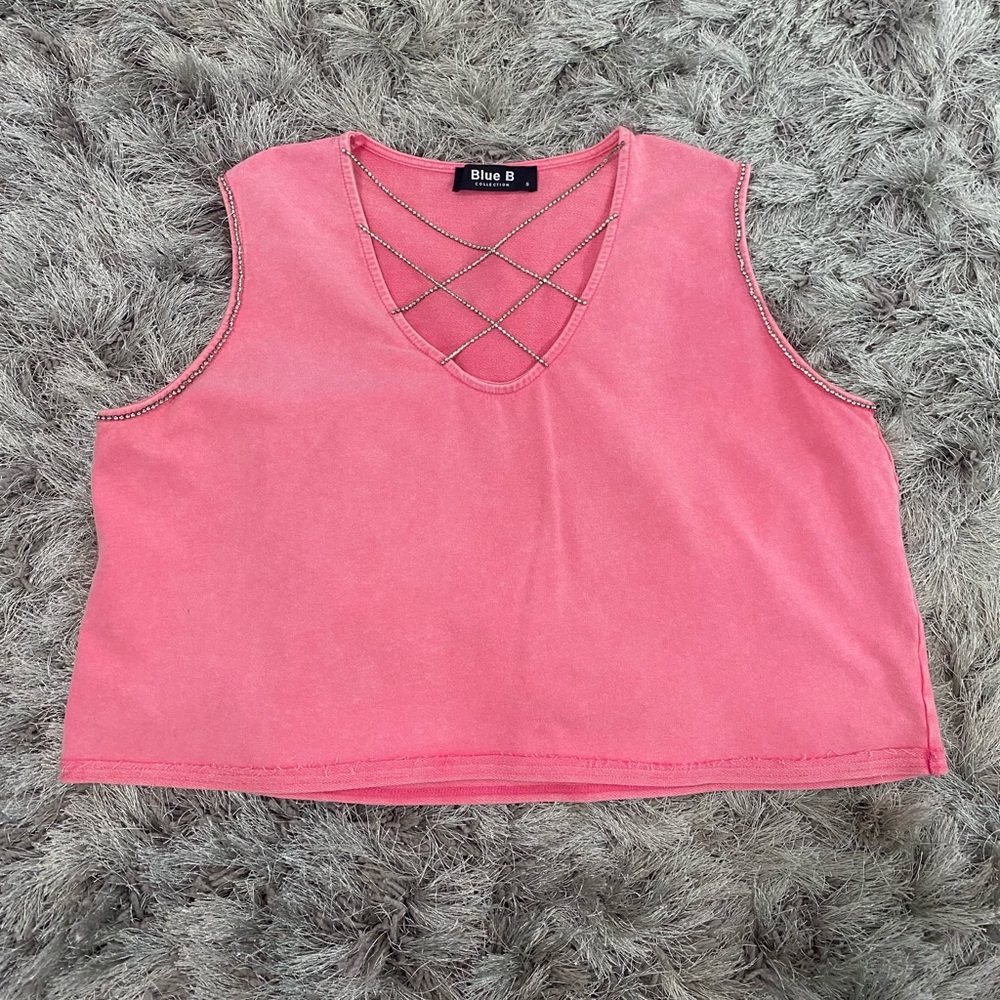 Pink Rhinestone Embellished Oversized Sleeveless Top